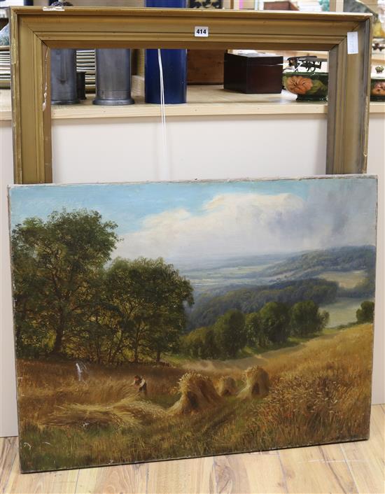 Daniel Sherrin, oil on canvas, harvester in a cornfield, signed, 66 x 87cm